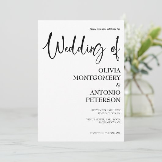 Modern Eenvoudig Zwart-Wit QR Code Bruiloft Kaart (Staand voorkant)