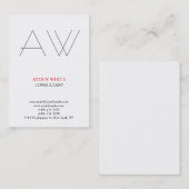 Modern eenvoudig zwart wit rood grijs monogram visitekaartje (Voorkant / Achterkant)