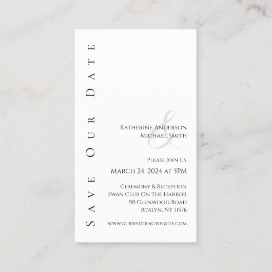 Modern Eenvoudig Zwart-Wit-Save the Date- Visitekaartje (Voorkant)