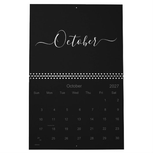 Modern eenvoudig zwart wit script maand 2024 kalender (Okt 2027)