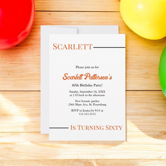 Modern eenvoudig zwart-wit Sinaasappel 60e verjaar Kaart