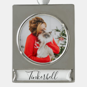 Modern Eenvoudige Klassieker met Naam en Huisdier Verzilverd Banner Ornament