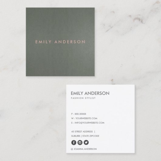 MODERN EENVOUDIGE MINIMAAL FAUX DARK SILVER STEEL  VIERKANTE VISITEKAARTJE (Voorkant / Achterkant)