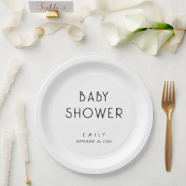 Modern Eenvoudige Tekst Zwart-wit Baby shower Papieren Bordje
