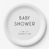 Modern Eenvoudige Tekst Zwart-wit Baby shower Papieren Bordje (Voorkant)