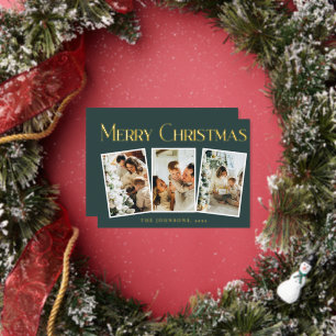 Modern Eenvoudige Typografie Groen Prettig Kerstfe Folie Feestdagenkaart
