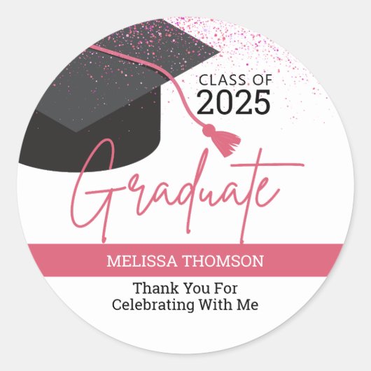 Modern eenvoudige witte blos Afstuderen Dank u Ronde Sticker (Voorkant)