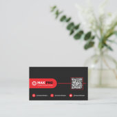 Modern Eenvoudige Zwart & Rode QR-code, Logo Zakel Visitekaartje (Staand voorkant)