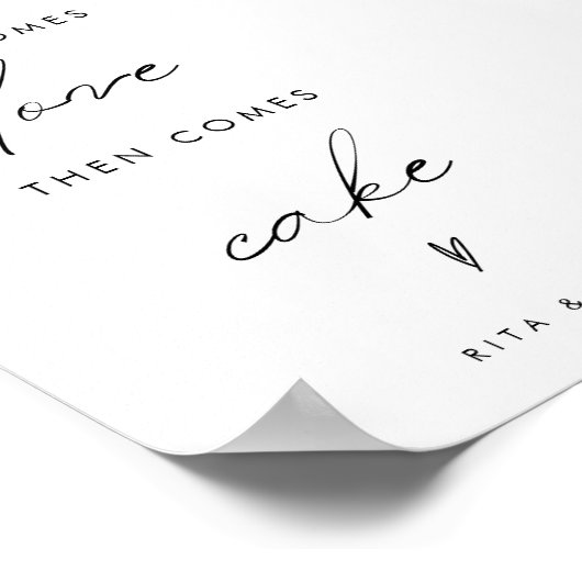 Modern eerst komen liefde dan taart bruiloft taart poster (Hoek)