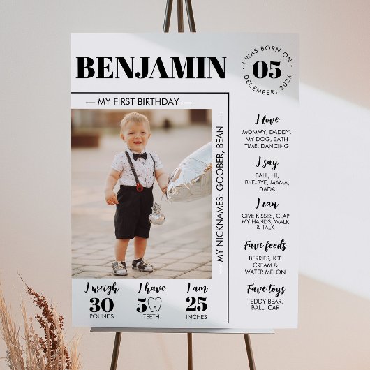 Modern eerste jaar foto mijlpaal teken poster