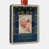 Modern eerste kerstblauw patroon metalen ornament (Rechts)