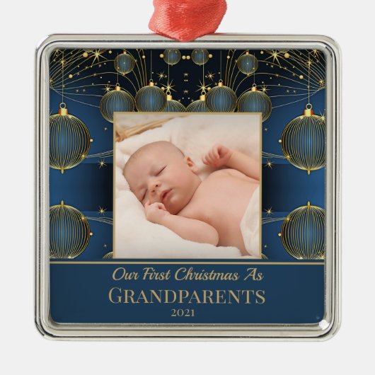 Modern eerste kerstblauw patroon metalen ornament (Voorkant)