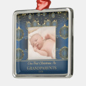 Modern eerste kerstblauw patroon metalen ornament (Links)