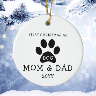 Modern Eerste Kerstmis Als Hond Mama & Papa Keramisch Ornament