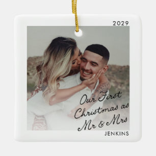 Modern Eerste Kerstmis als Mijnheer en Mevrouw Fot Keramisch Ornament