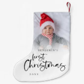Modern Eerste Kerstmis Baby Fotoscript Kleine Kerstsok (Achterkant)