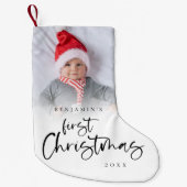 Modern Eerste Kerstmis Baby Fotoscript Kleine Kerstsok (Voorkant)
