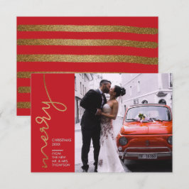 Modern Eerste Kerstmis Bruiloft Faux Gold Kaart