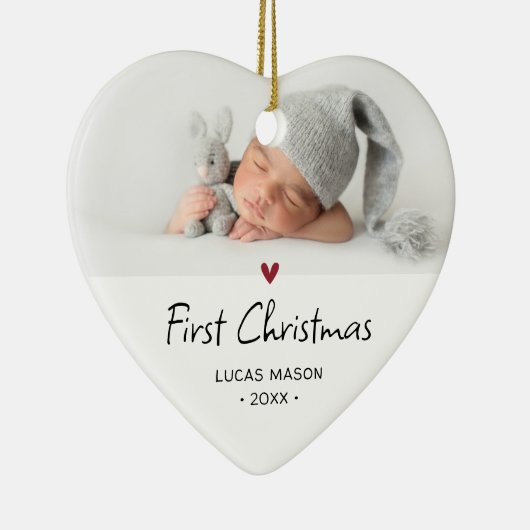 Modern Eerste Kerstmis Foto Baby Keramisch Ornament (Rechts)
