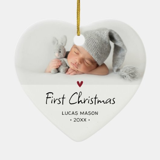 Modern Eerste Kerstmis Foto Baby Keramisch Ornament (Achterkant)