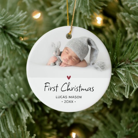 Modern Eerste Kerstmis Foto Baby Keramisch Ornament (Boom)