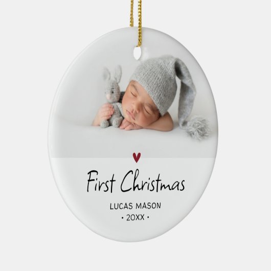 Modern Eerste Kerstmis Foto Baby Keramisch Ornament (Rechts)
