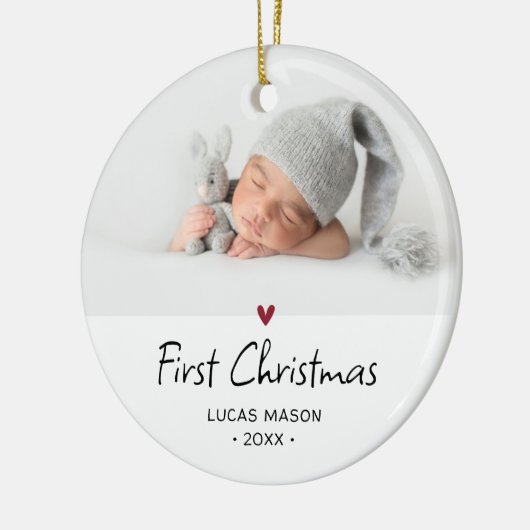 Modern Eerste Kerstmis Foto Baby Keramisch Ornament (Links)