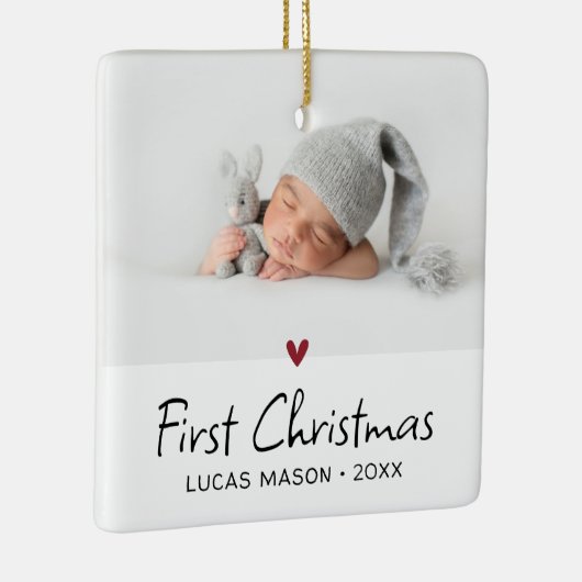 Modern Eerste Kerstmis Foto Baby Keramisch Ornament (Rechts)