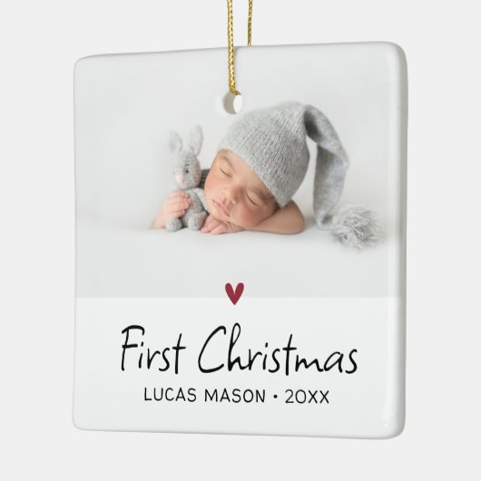 Modern Eerste Kerstmis Foto Baby Keramisch Ornament (Links)