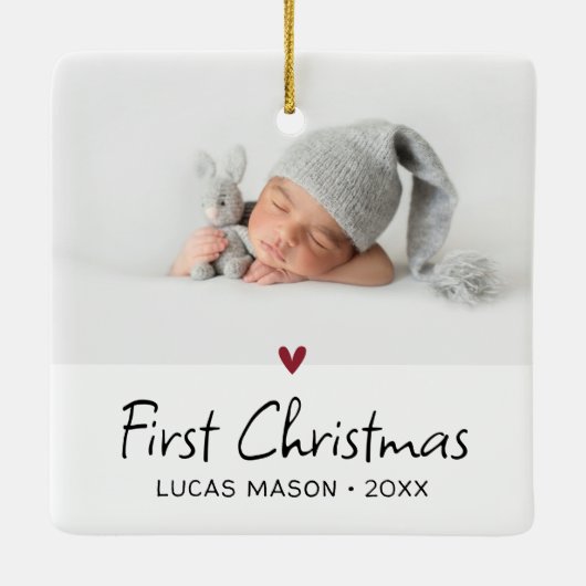 Modern Eerste Kerstmis Foto Baby Keramisch Ornament (Achterkant)