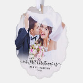 Modern Eerste Kerstmis Getrouwd 2 Foto Kerstmis Ornament Kaart (Links)