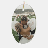 Modern Eerste Kerstmis Getrouwd Foto Keramisch Ornament (Links)