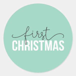 Modern "Eerste Kerstmis" Ontwerp voor Nieuwe Ouder Ronde Sticker