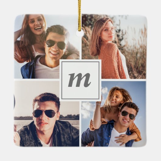 Modern Eerste Kerstmis Verloofd Paar Foto Keramisch Ornament (Achterkant)