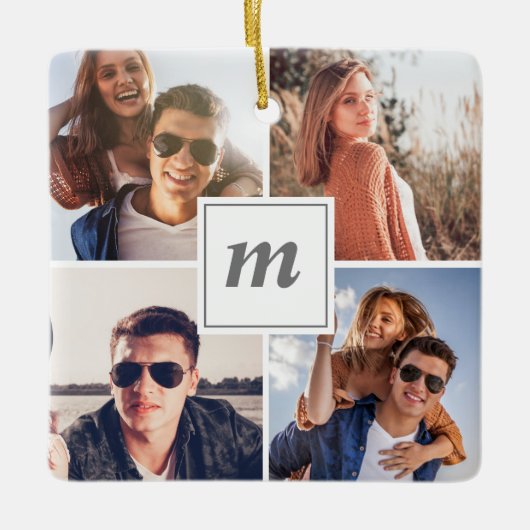 Modern Eerste Kerstmis Verloofd Paar Foto Keramisch Ornament (Voorkant)