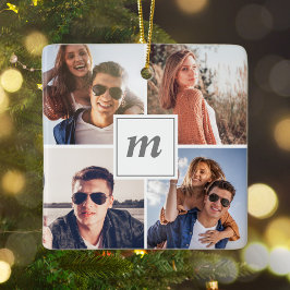 Modern Eerste Kerstmis Verloofd Paar Foto Keramisch Ornament