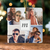 Modern Eerste Kerstmis Verloofd Paar Foto Keramisch Ornament