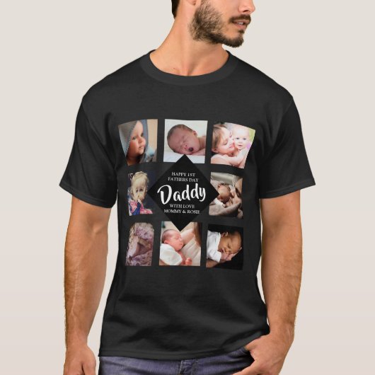 Modern | Eerste vaderdag | Foto-collage T-Shirt (Voorkant)