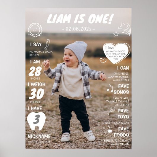 Modern Eerste Verjaardagsfoto Milestone Poster (Voorkant)