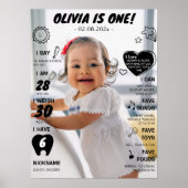 Modern Eerste Verjaardagsfoto Milestone Poster (Voorkant)