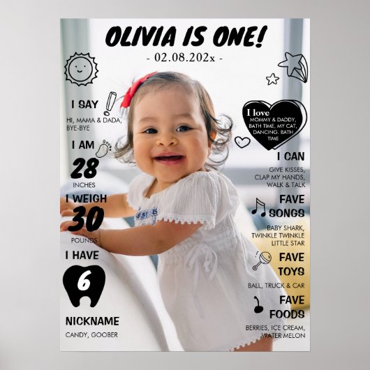Modern Eerste Verjaardagsfoto Milestone Poster (Voorkant)