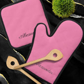 Modern Effen kleur Plain Bubblegum Roze Zwart Ovenwant & Pannenlap Set