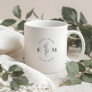 Modern Effen Monogram Huwelijksgeschenk Koffiemok