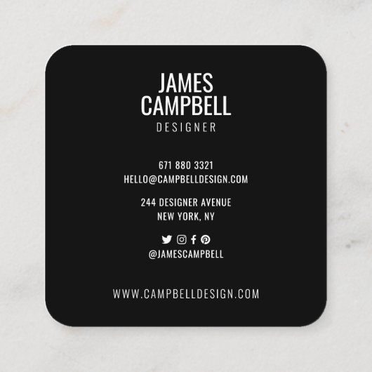 Modern effen zwart wit terrazzo marmeren patroon vierkante visitekaartje (Achterkant)