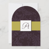 Modern Eggplant en Limoen Damask Wedding Invite Kaart (Achterkant)