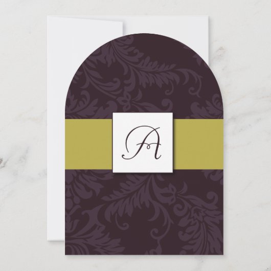 Modern Eggplant en Limoen Damask Wedding Invite Kaart (Achterkant)