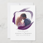 Modern Eggplant Paars sla de datum foto op Save The Date (Voorkant)