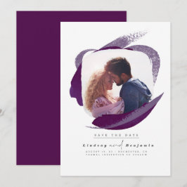 Modern Eggplant Paars sla de datum foto op Save The Date