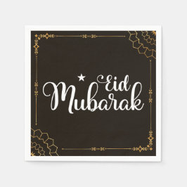 Modern Eid Mubarak Black Gold Eid Napkins Servet