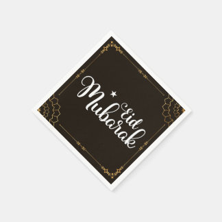 Modern Eid Mubarak Black Gold Eid Napkins Servet